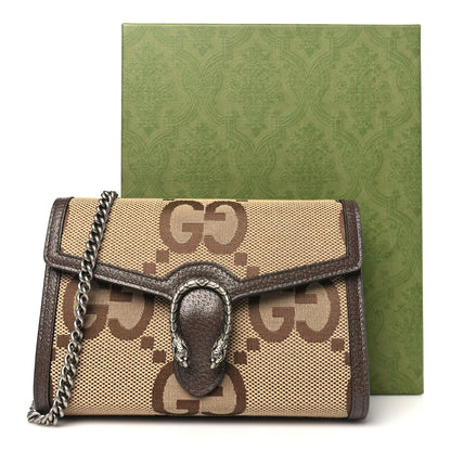 Gucci Monogram Jumbo GG Textured Dollar Calfskin Mini Dionysus Chain Wallet Camel Ebony New Acero 11 of 11