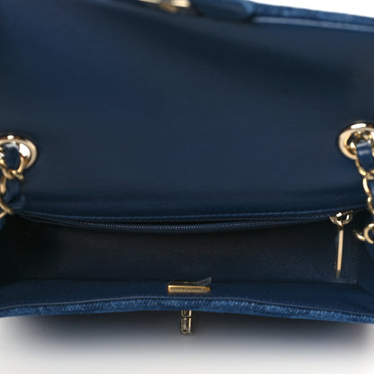 Chanel Printed Denim Quilted Mini Rectangular Flap Dark Blue 5 of 11