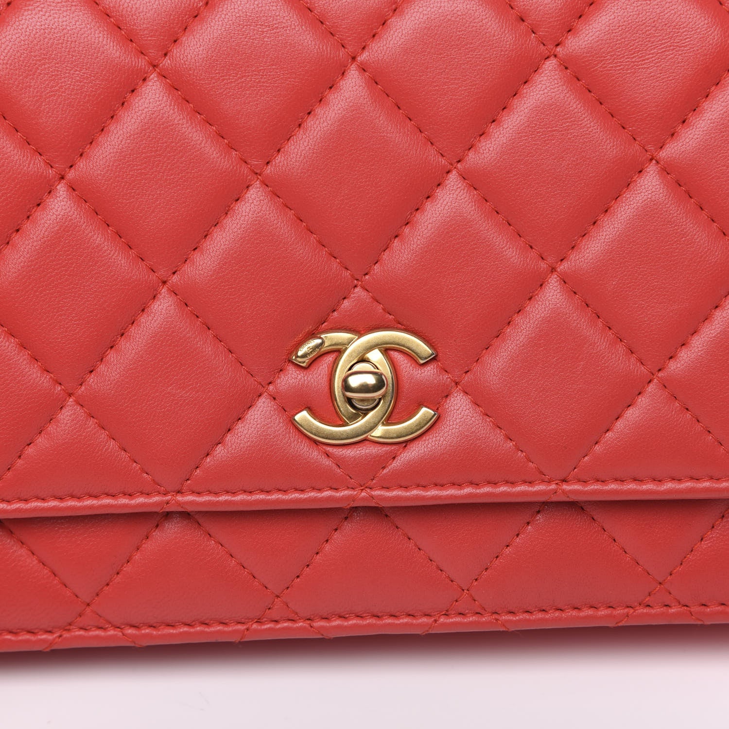 Chanel Lambskin Quilted CC Pearl Crush Wallet on Chain WOC Red 8 of 14