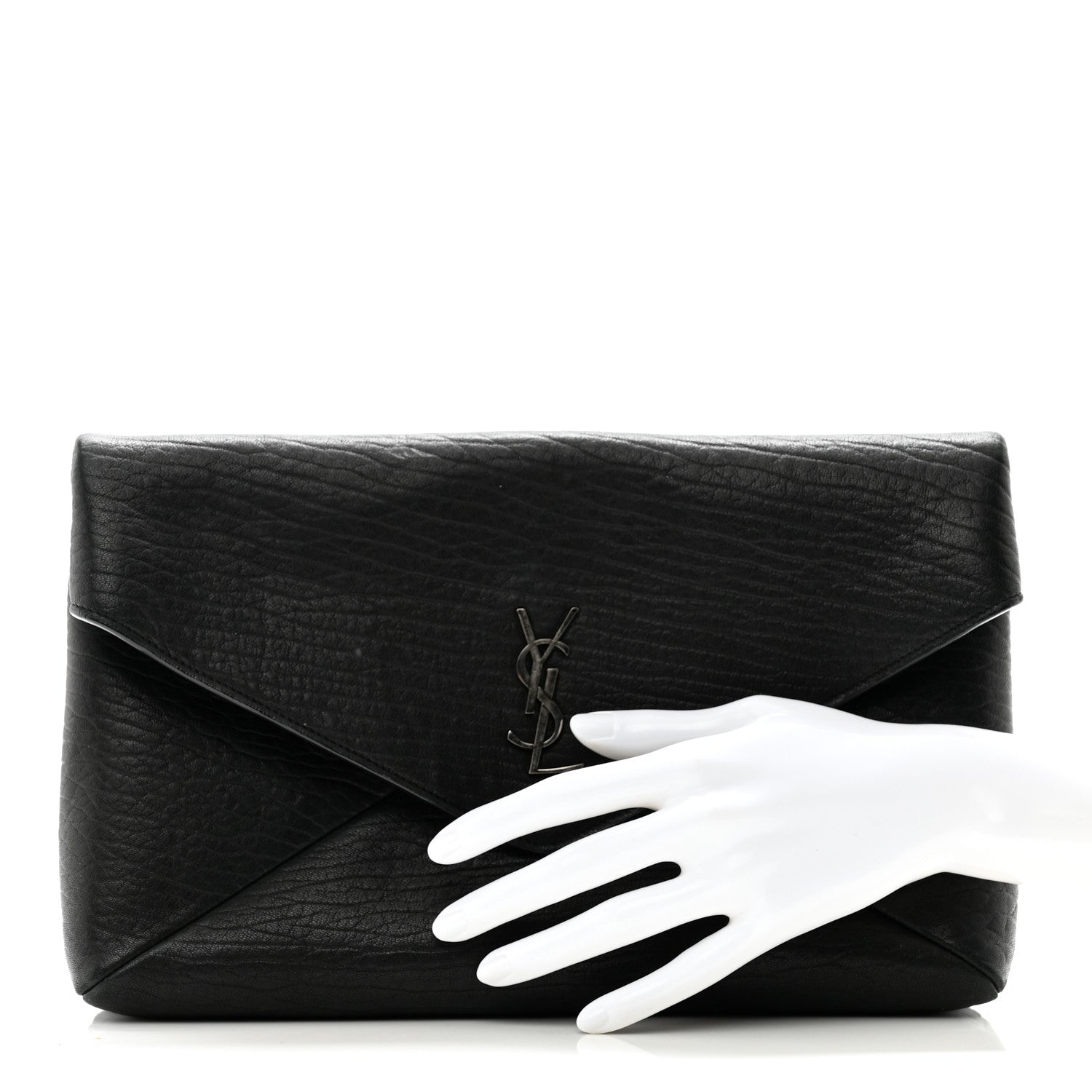Saint Laurent Grained Lambskin Small Cassandre Envelope Pouch Black 2 of 8