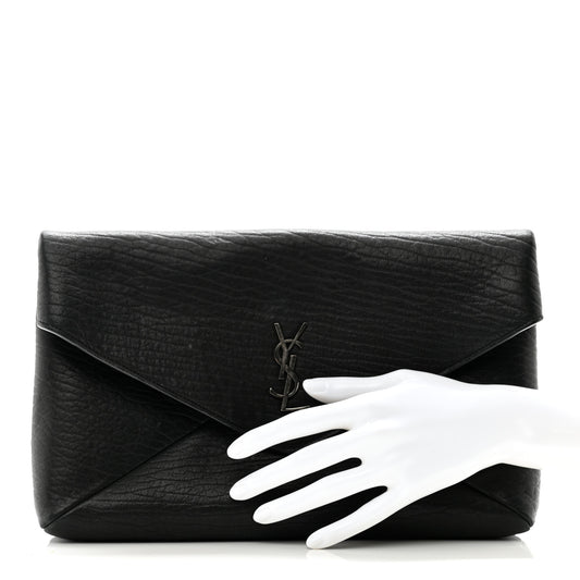 Grained Lambskin Small Cassandre Envelope Pouch Black