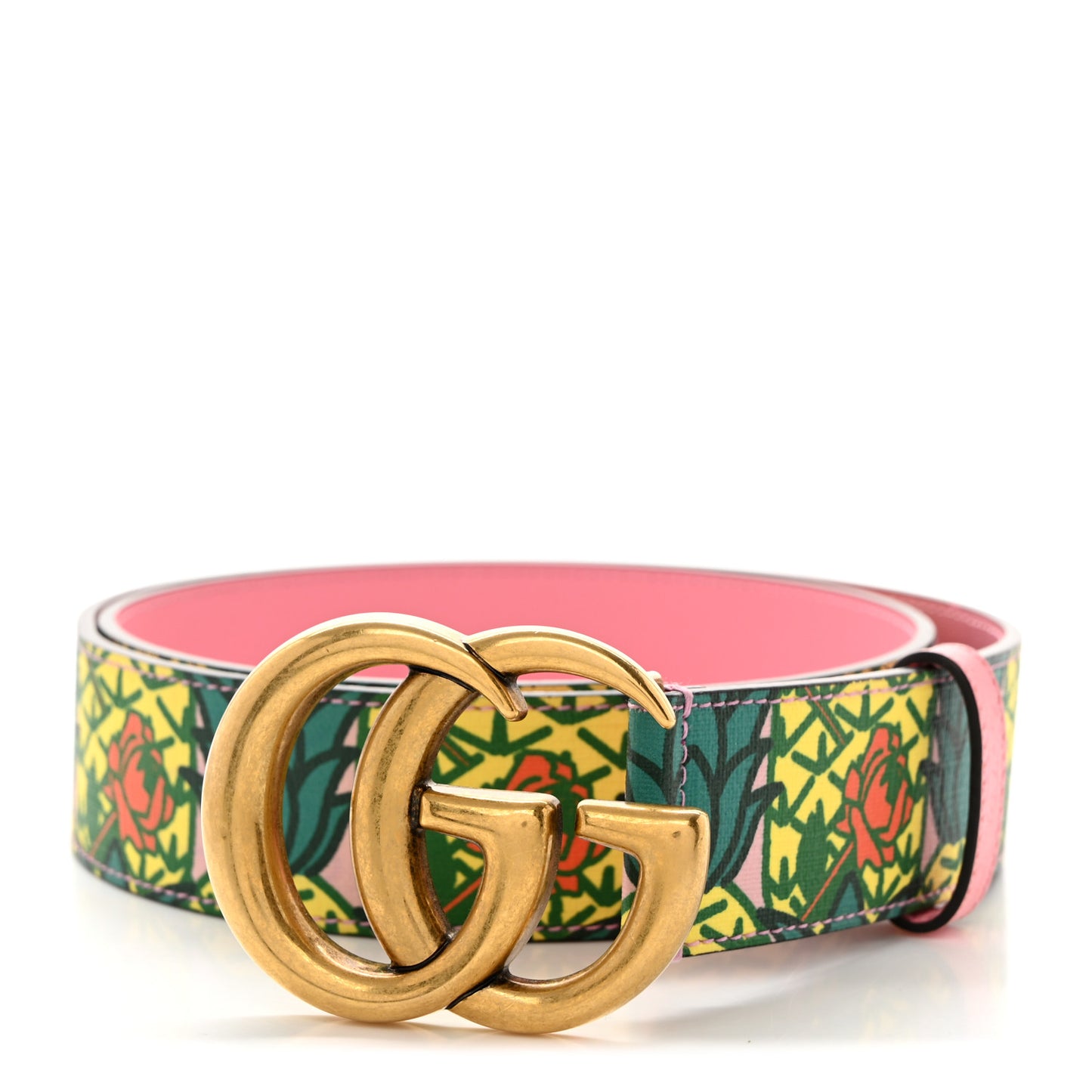 Supreme Canvas Textured Dollar Calfskin Pineapple Rose Double G 40mm Belt 85 34 Yellow Green Butter Pink
