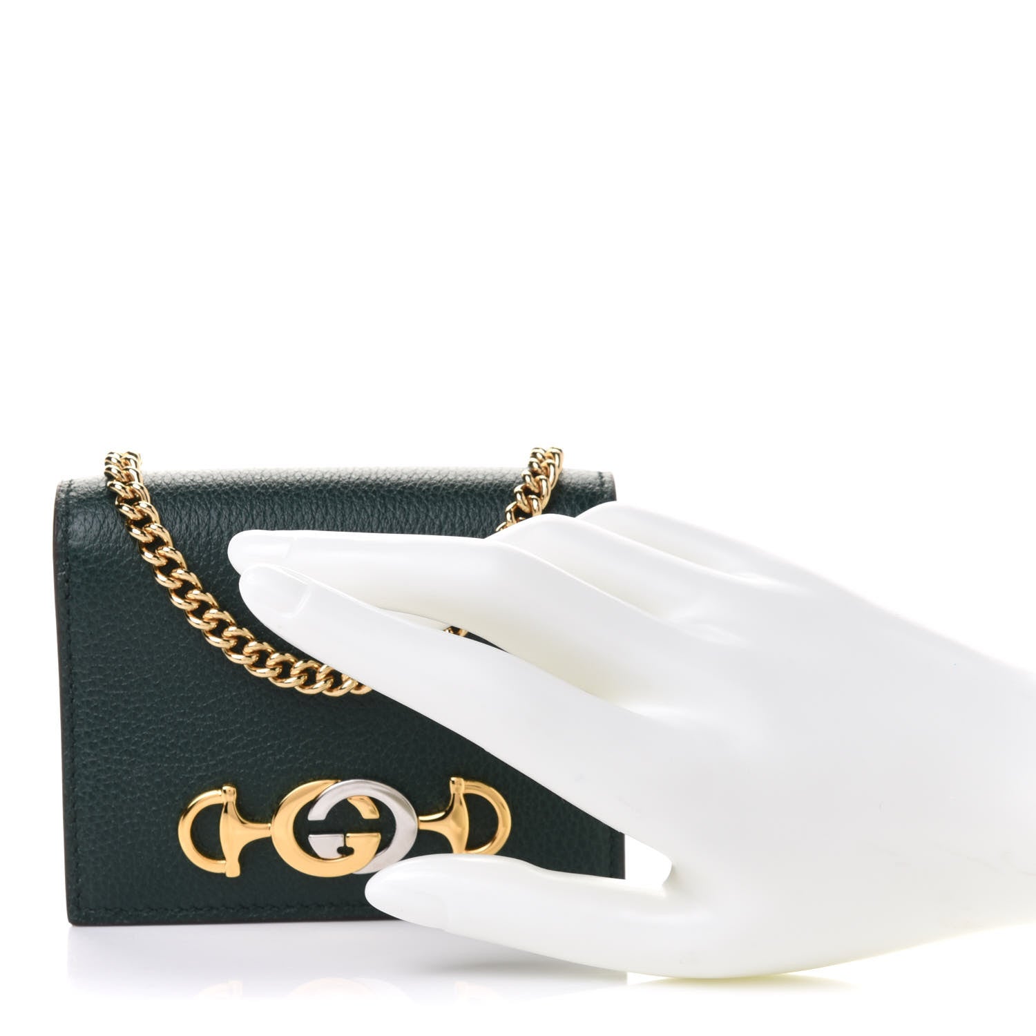 Gucci Grainy Calfskin Zumi Chain Card Case Wallet Vintage Green 3 of 8