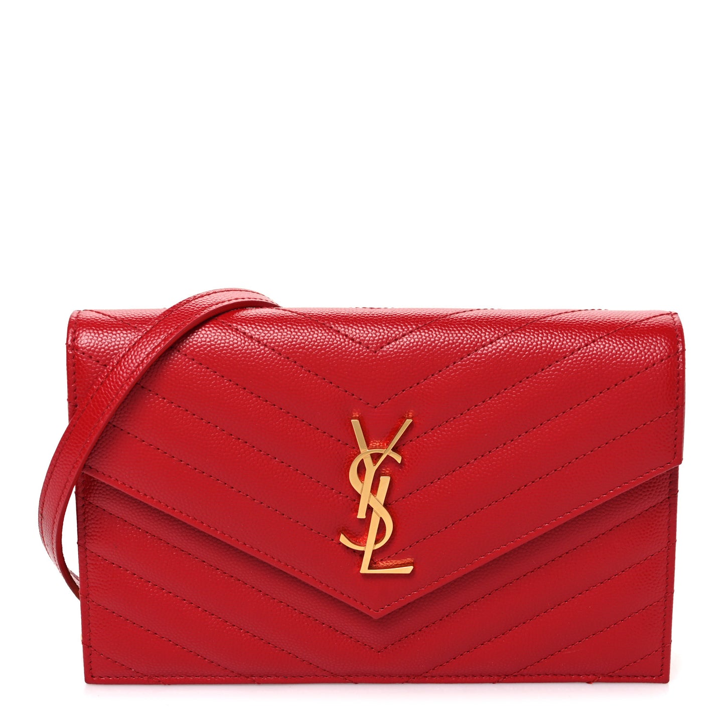 Grain De Poudre Matelasse Chevron Monogram Envelope Chain Wallet Bandana Red