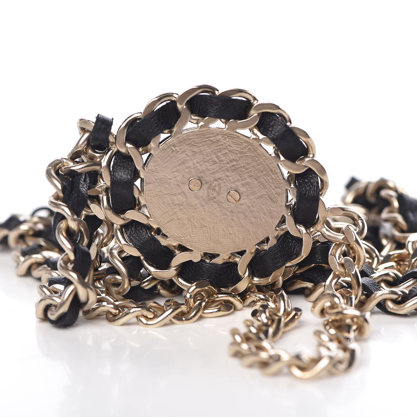 Lambskin CC Long Chain Necklace Black Gold