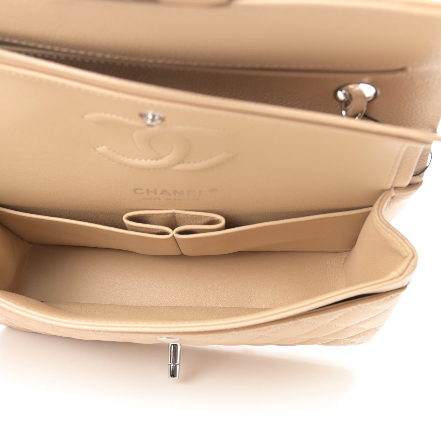 Caviar Quilted Small Double Flap Beige