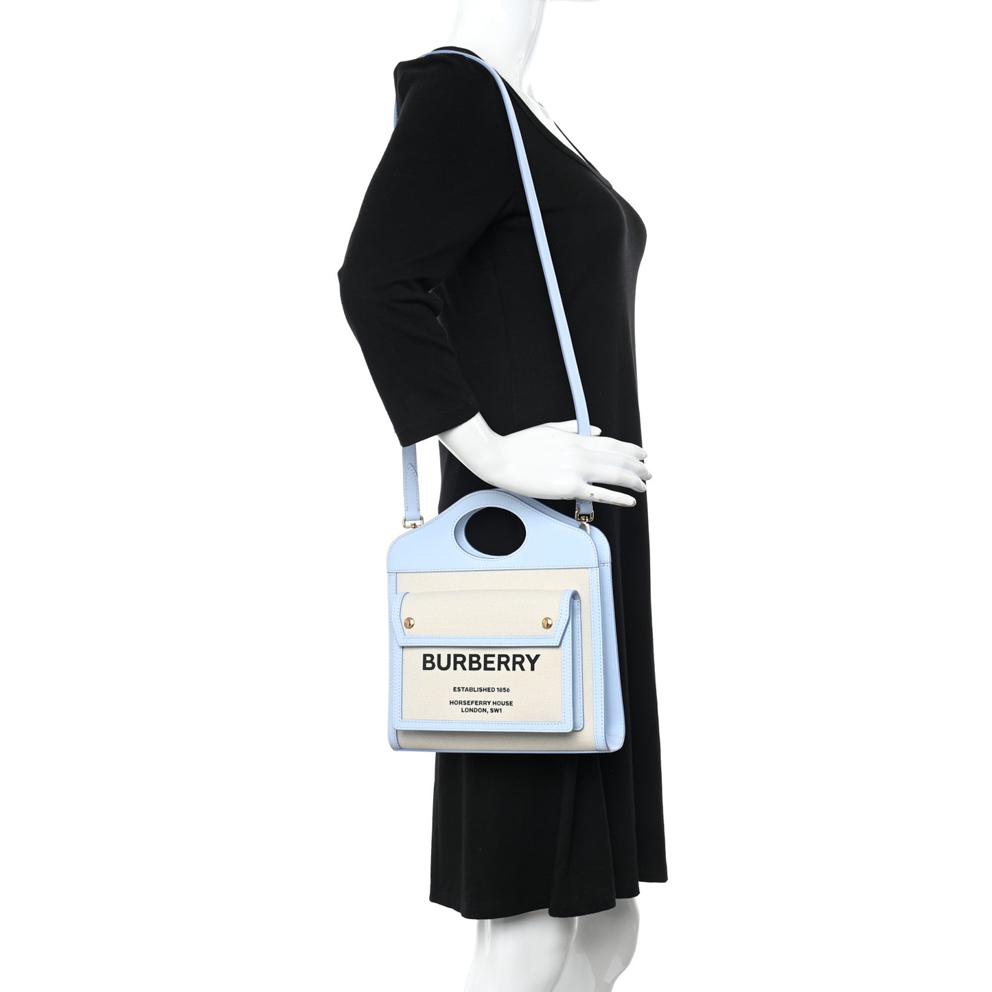 Canvas Smooth Calfskin Two Tone Mini Pocket Bag Natural Pale Blue