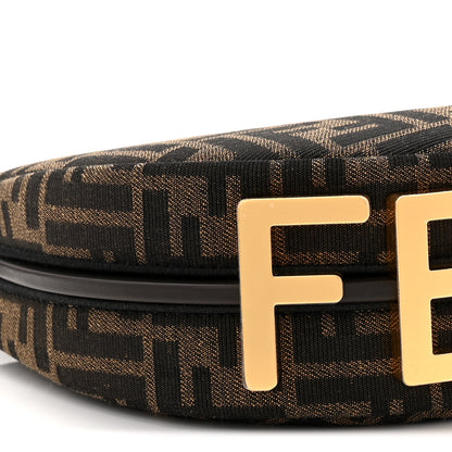 Fendi Denim Jacquard FF Effect Vitello Grace Mini Fendigraphy Hobo Bag Tobacco Moro Ebano 9 of 10
