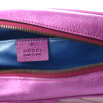 Gucci Laminated Nappa Matelasse Small GG Marmont Chain Shoulder Bag Fuxia Rosso Rosa 6 of 11