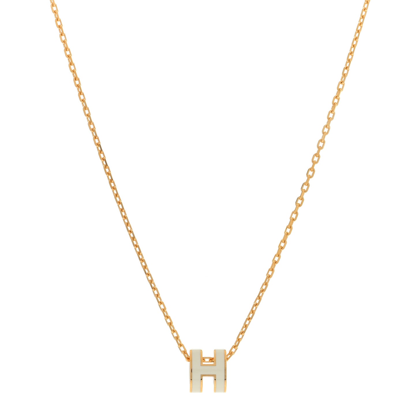Lacquered Gold Mini Pop H Pendant Necklace White