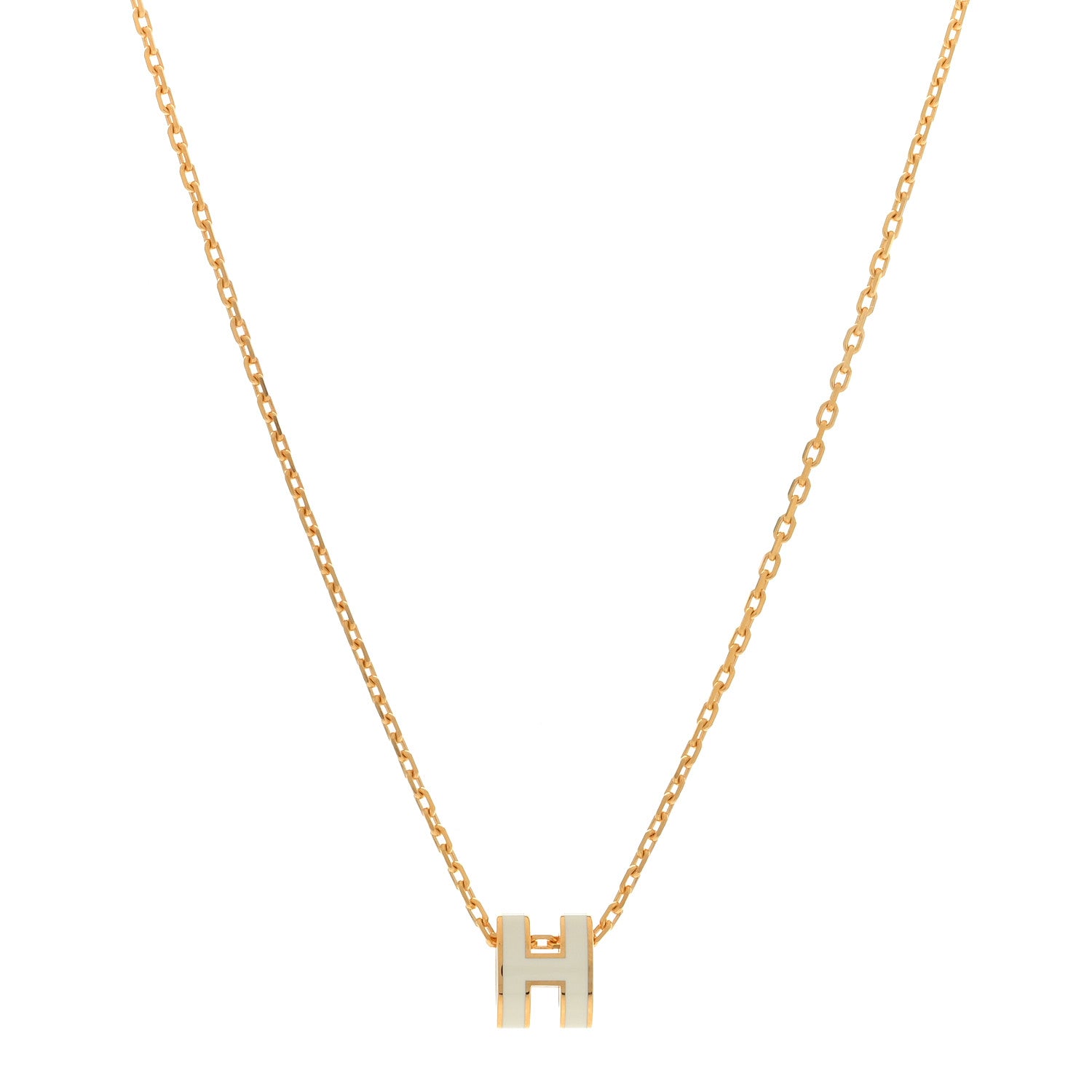 Hermes Lacquered Gold Mini Pop H Pendant Necklace White 1 of 3