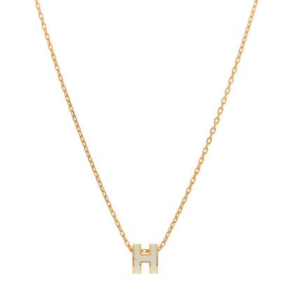 Hermes Lacquered Gold Mini Pop H Pendant Necklace White 1 of 3