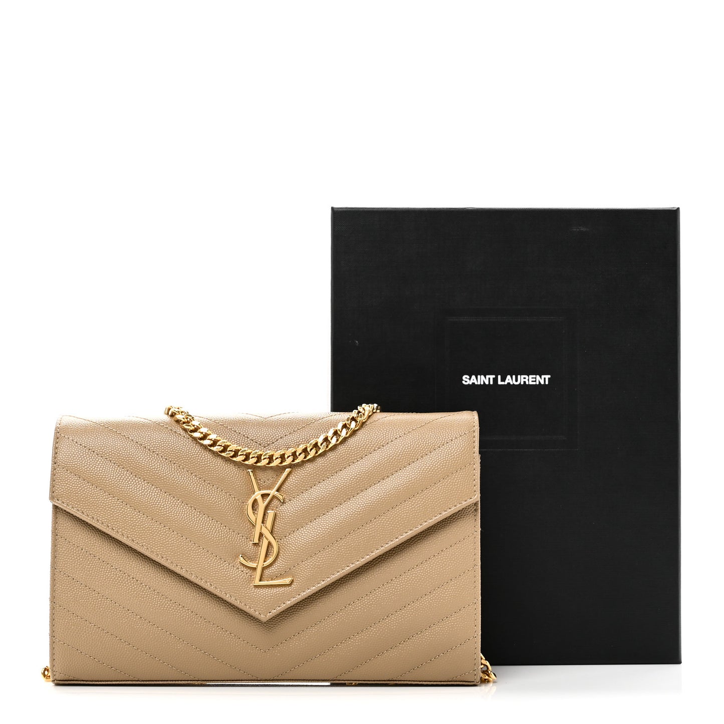 Grain De Poudre Matelasse Chevron Monogram Chain Wallet Dark Latte