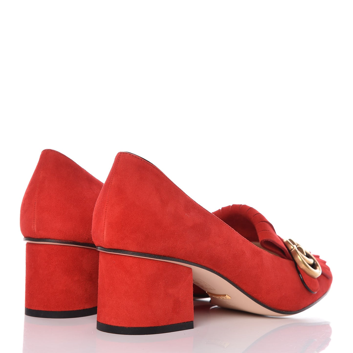 Kid Scamosciato GG Marmont Fringe 50mm Loafer Pumps 39 Vulcanic Red