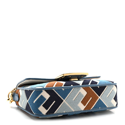 Fendi Canvas Vitello King Seta FF Embroidered Mini Baguette Blue Multicolor 4 of 10