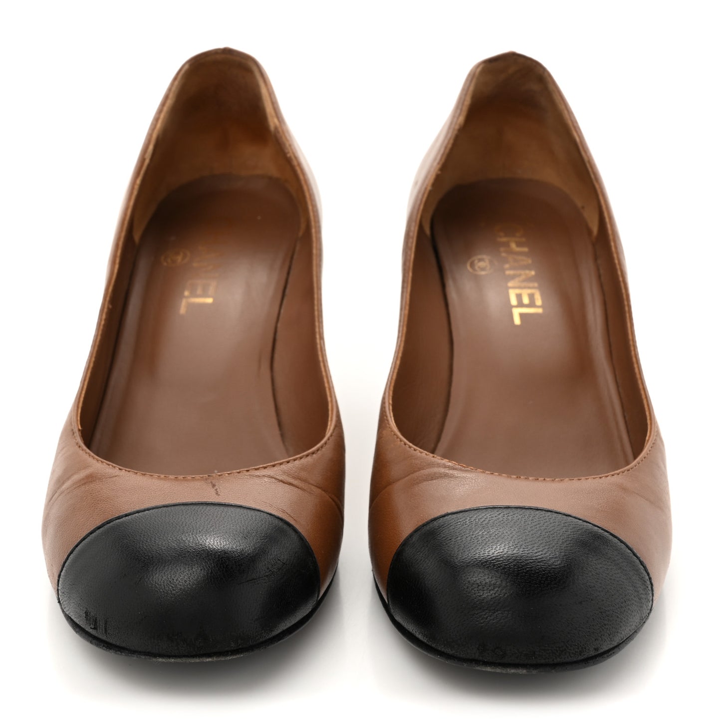 Lambskin Cap Toe Wedges 37.5 Brown Black