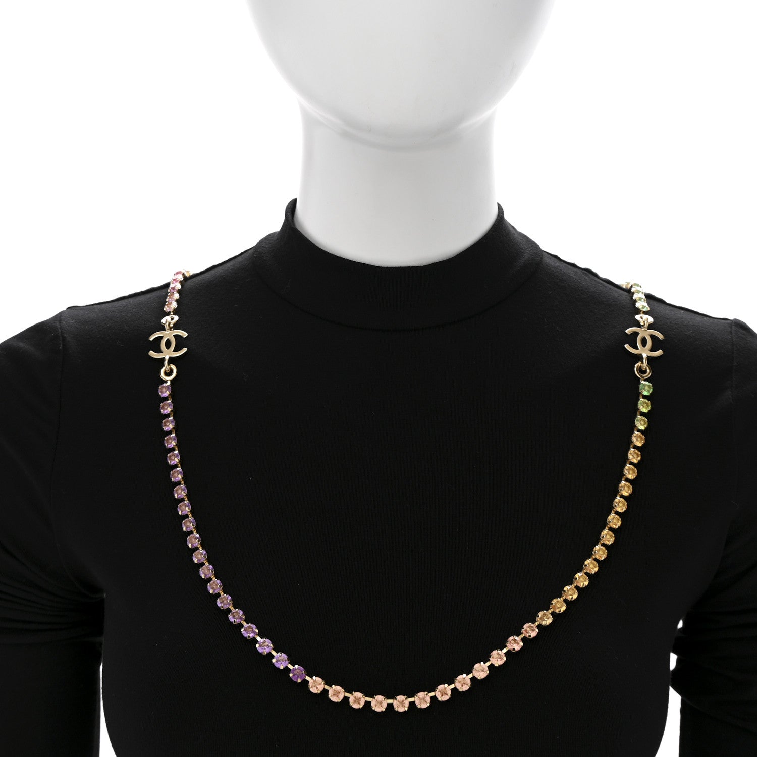 Chanel Crystal CC Long Necklace Gold Multicolor 2 of 7