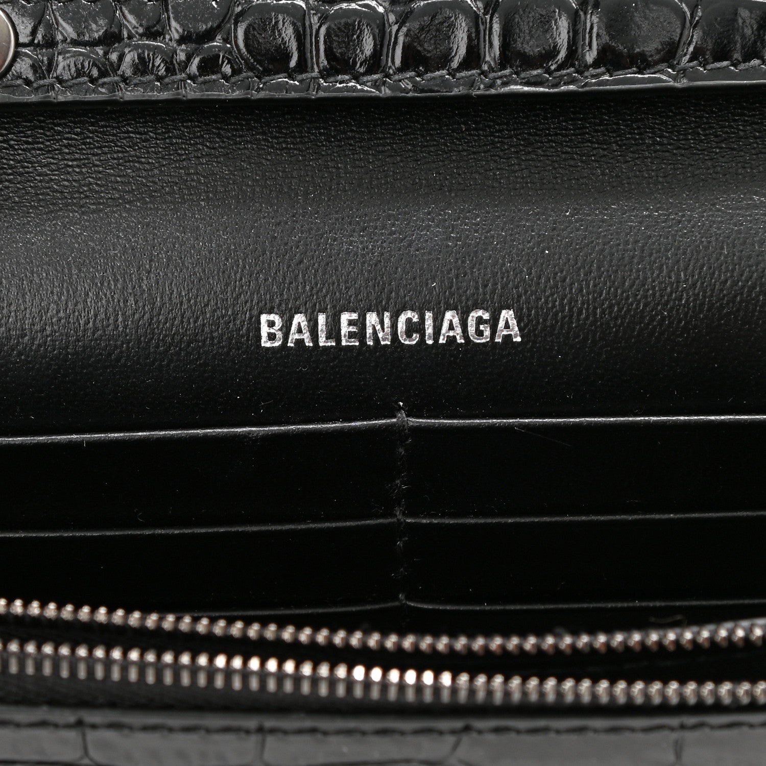 Balenciaga Shiny Calfskin Monochrome Crocodile Embossed Hourglass Chain Bag Black 5 of 8
