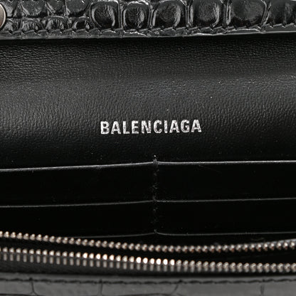 Balenciaga Shiny Calfskin Monochrome Crocodile Embossed Hourglass Chain Bag Black 5 of 8
