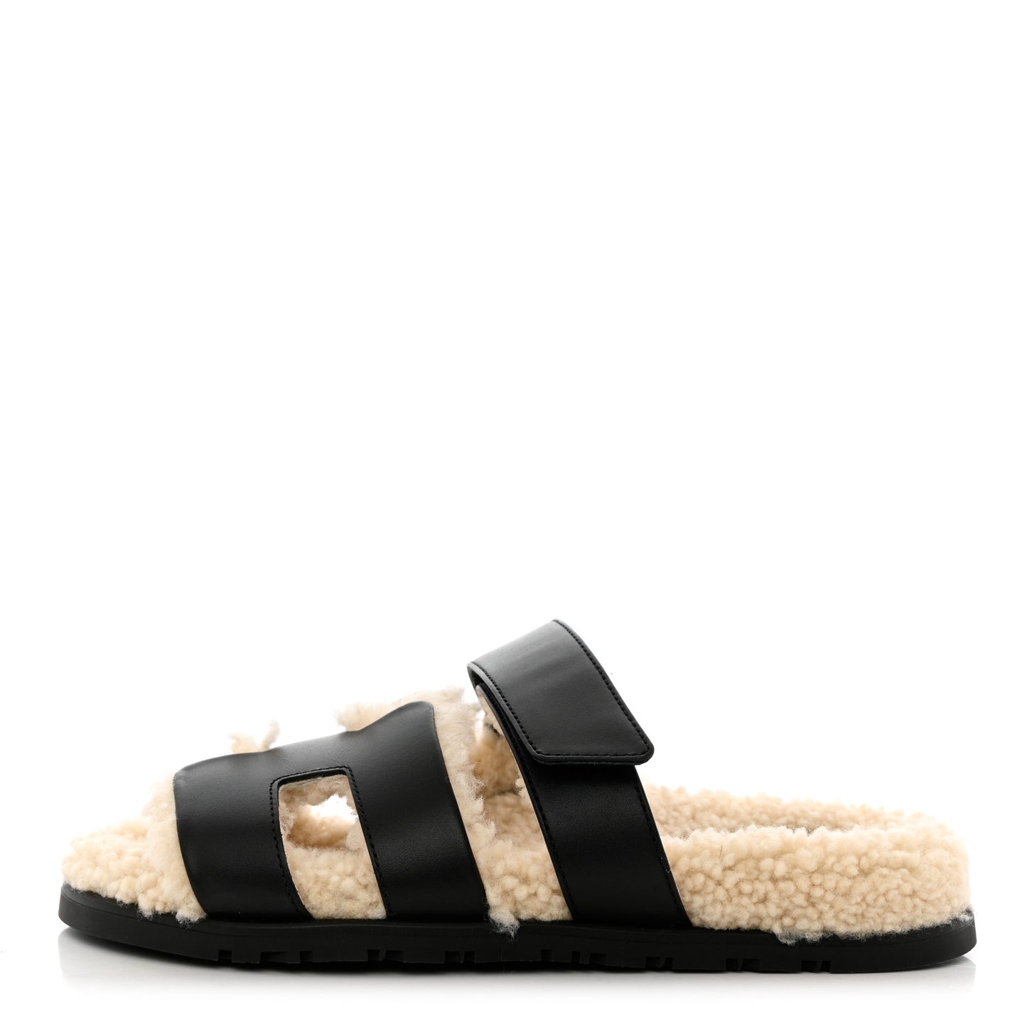 Calfskin Woolskin Womens Chypre Sandals 36 Black Ecru