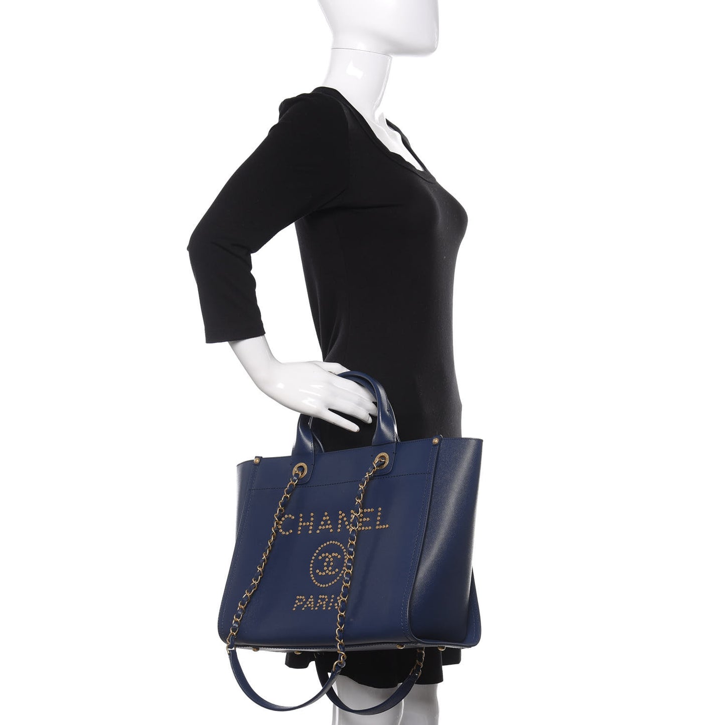 Caviar Small Studded Deauville Tote Navy