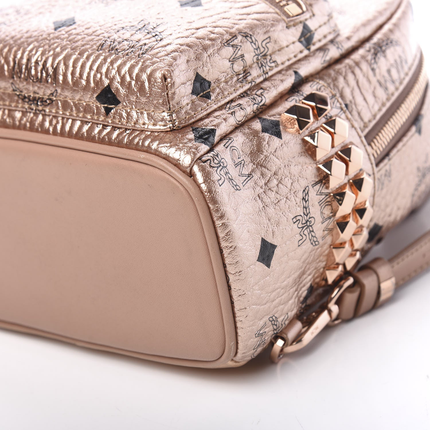 MCM Metallic Visetos Studded X-Mini Bebe Boo Backpack Champagne Gold 9 of 9