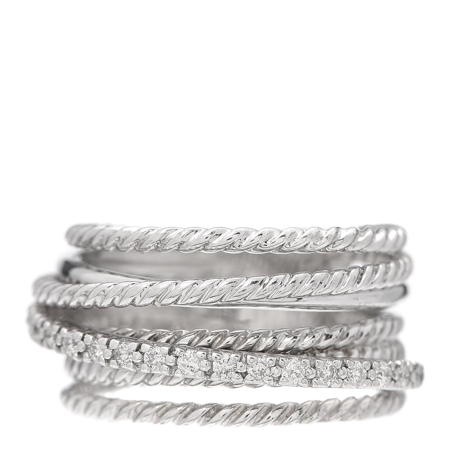 David Yurman Sterling Silver Diamond 11mm Wide Crossover Cable Ring 52 6 1 of 4