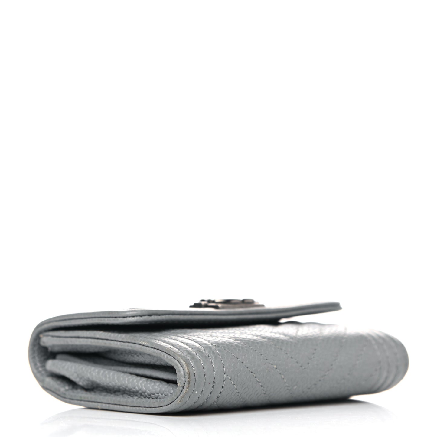 Caviar Chevron Quilted Boy Flap Card Holder Grey