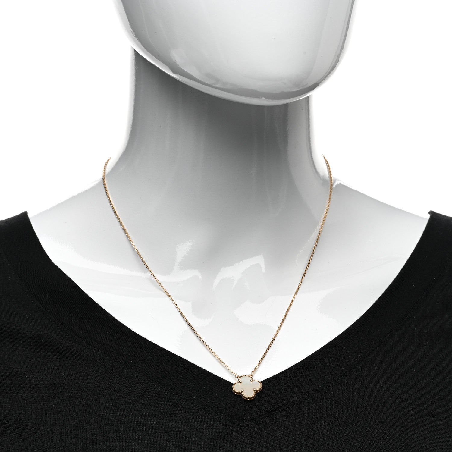 Van Cleef & Arpels 18K Yellow Gold Mother of Pearl Vintage Alhambra Pendant Necklace 2 of 6