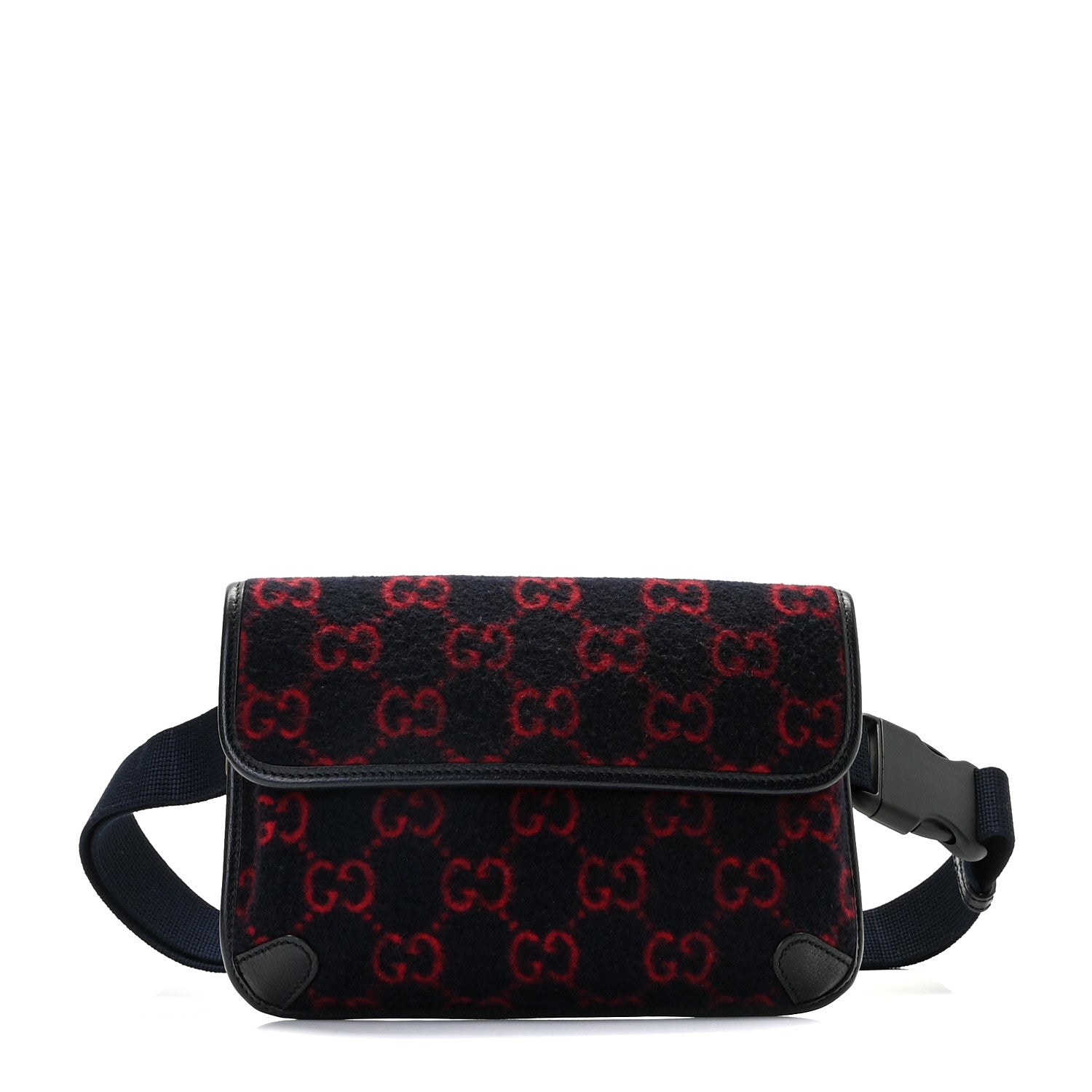 Gucci Covered Wool GG Monogram Slim Belt Bag Navy Red 1 of 10