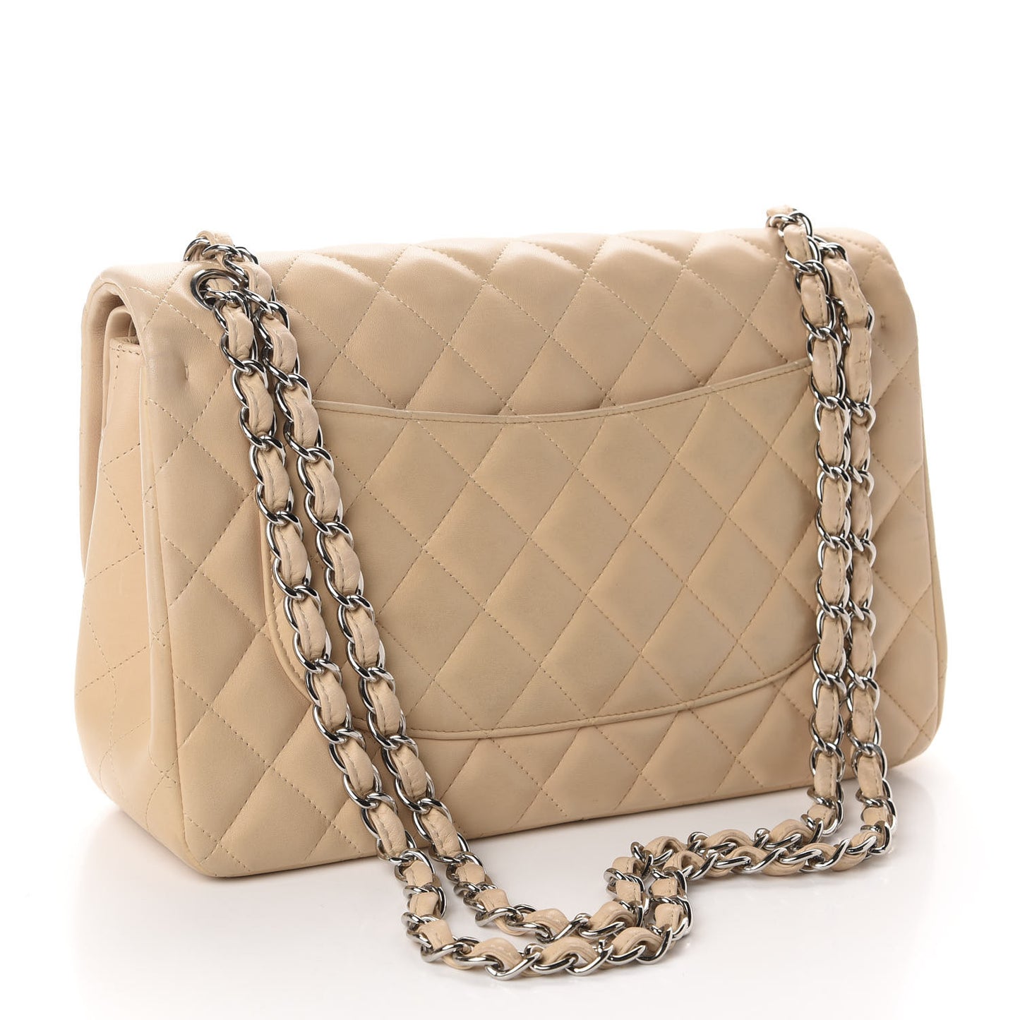 Lambskin Quilted Jumbo Double Flap Beige Clair