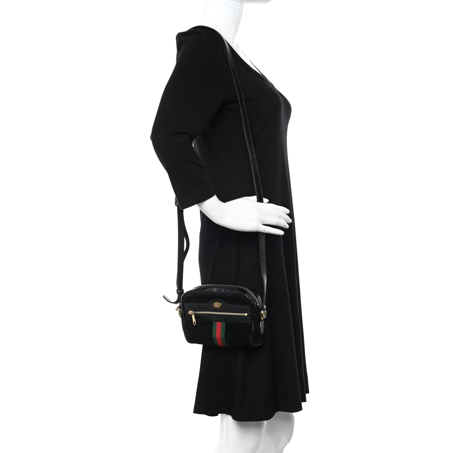 Gucci Suede Patent Web Mini Ophidia Shoulder Bag Black 2 of 14
