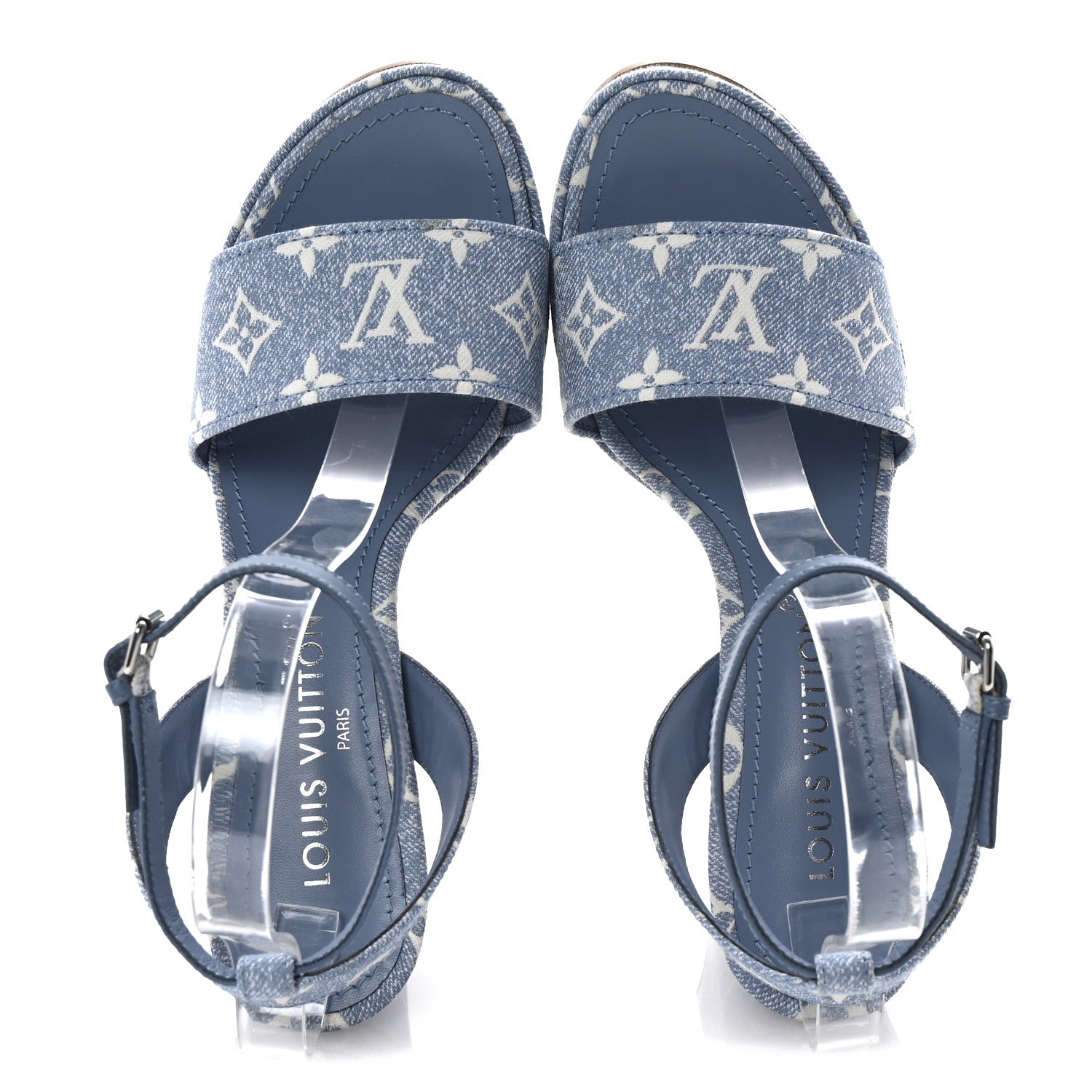 Louis Vuitton Monogram Jacquard Denim Platform Sandals 40 Blue 2 of 10