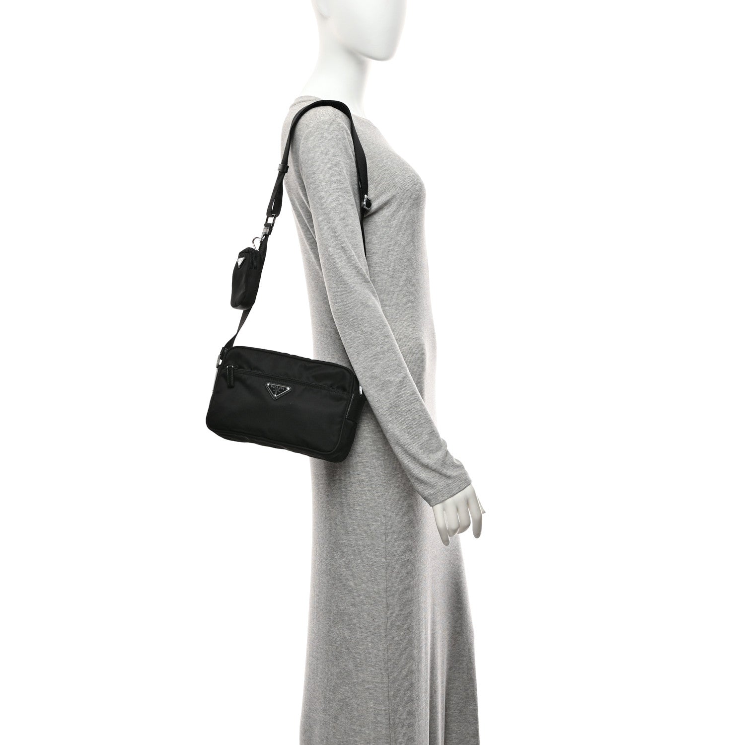 Prada Re-Nylon Vela Saffiano Pocket Double Zip Shoulder Bag Black 2 of 10