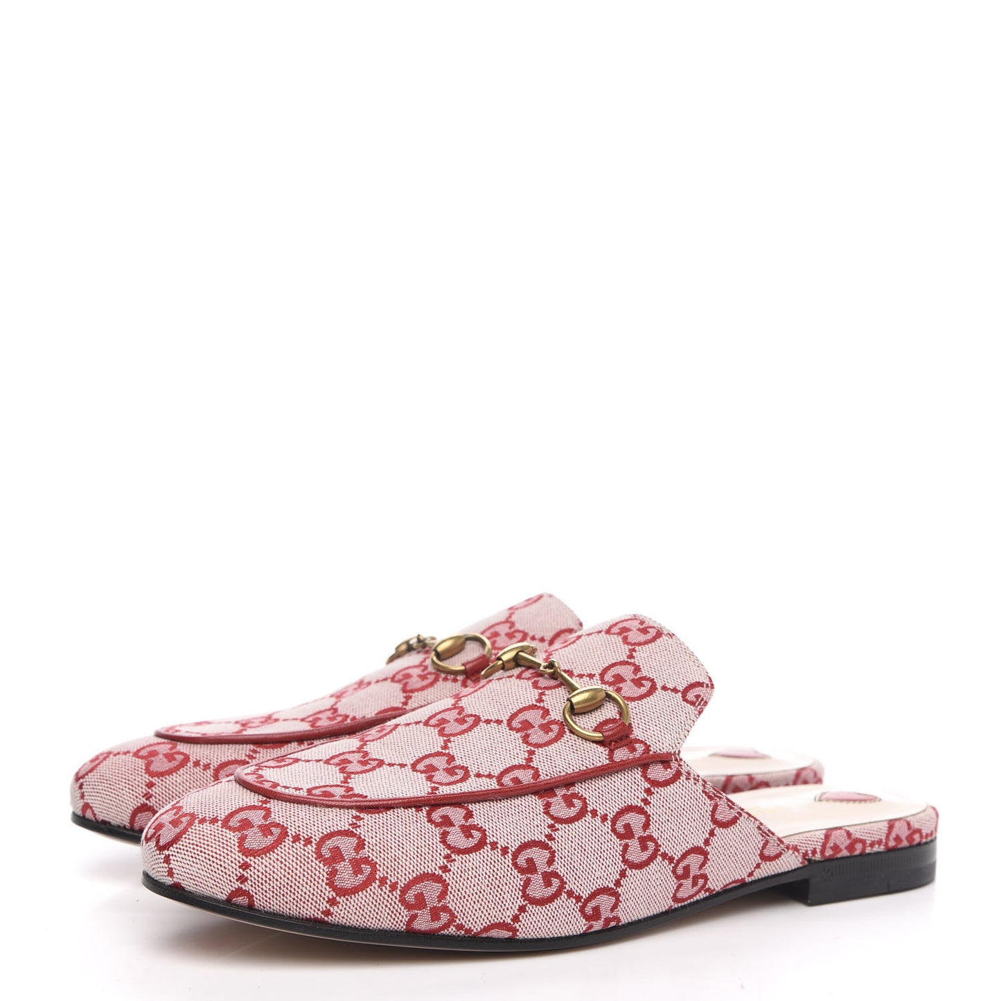 Canvas GG Monogram Horsebit Womens Princetown Slippers 39 Gardenia Hibiscus Red