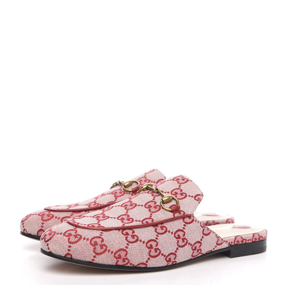 Gucci Canvas GG Monogram Horsebit Womens Princetown Slippers 39 Gardenia Hibiscus Red 2 of 9