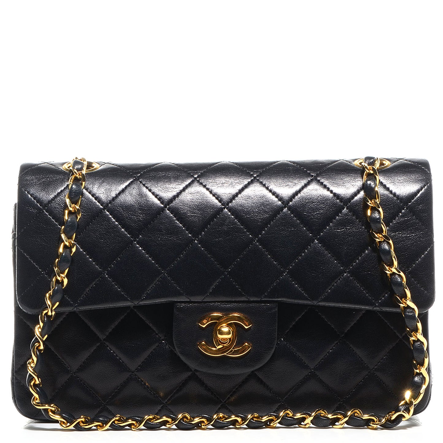 Lambskin Quilted Small Double Flap Black