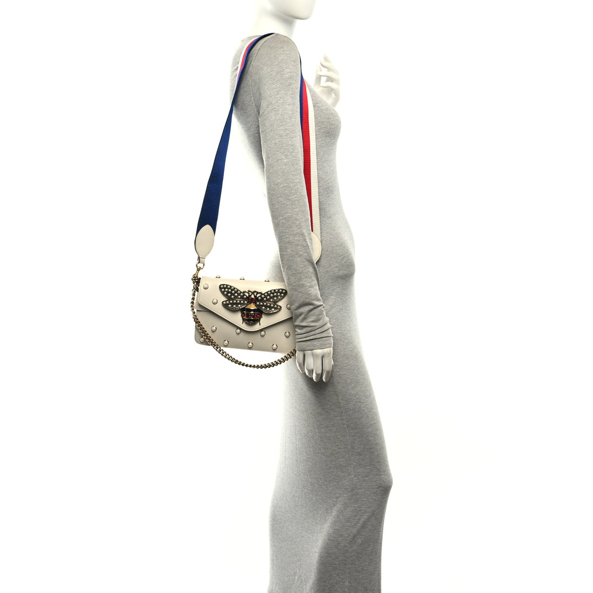 Nappa Pearl Studded Mini Queen Margaret Broadway Shoulder Bag Mystic White