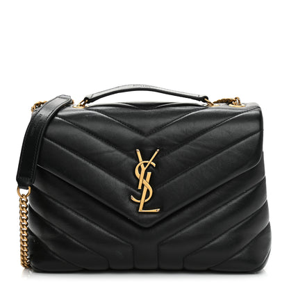 Saint Laurent Calfskin Y Quilted Monogram Small Loulou Chain Satchel Black 1 of 13