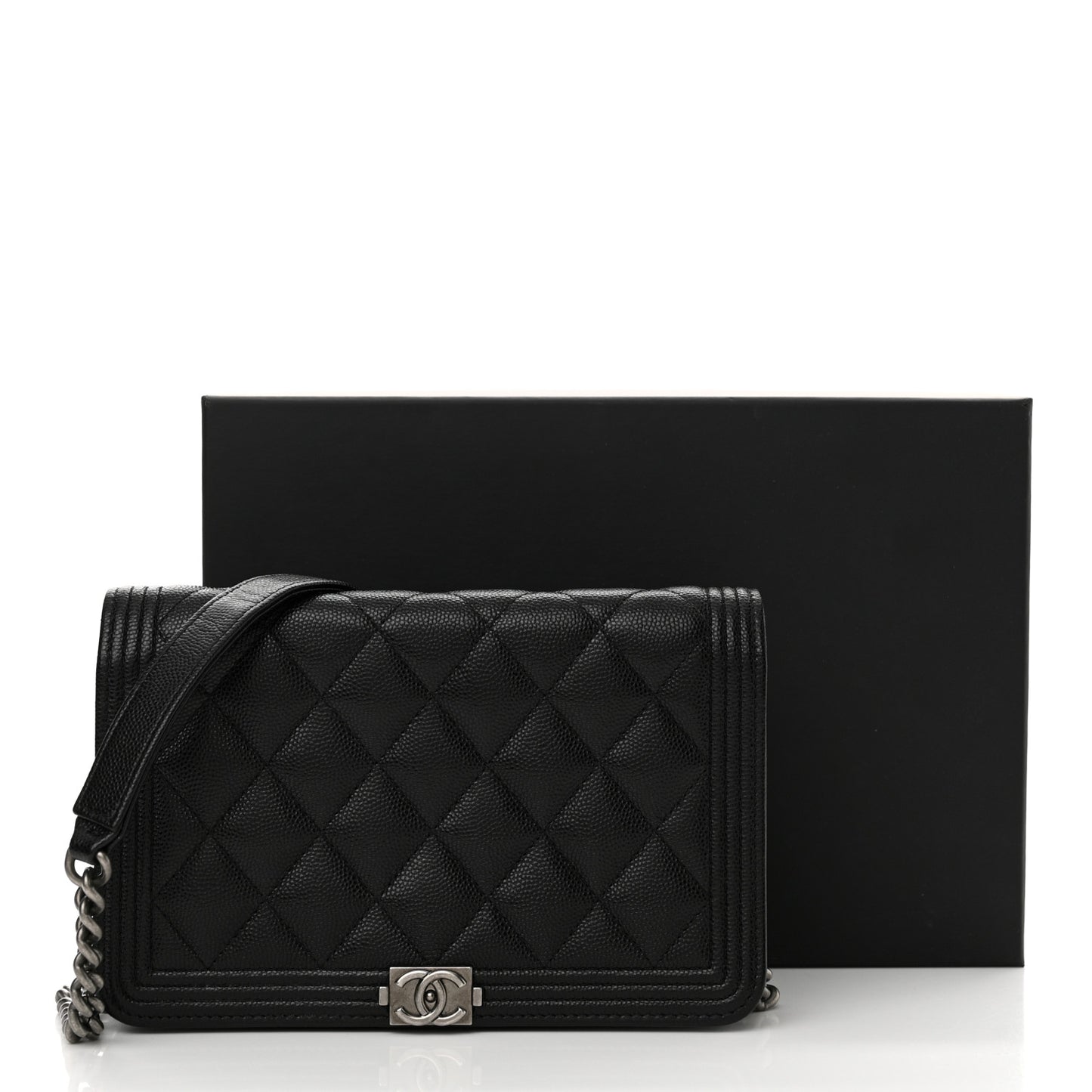Caviar Quilted Boy Wallet On Chain WOC Black