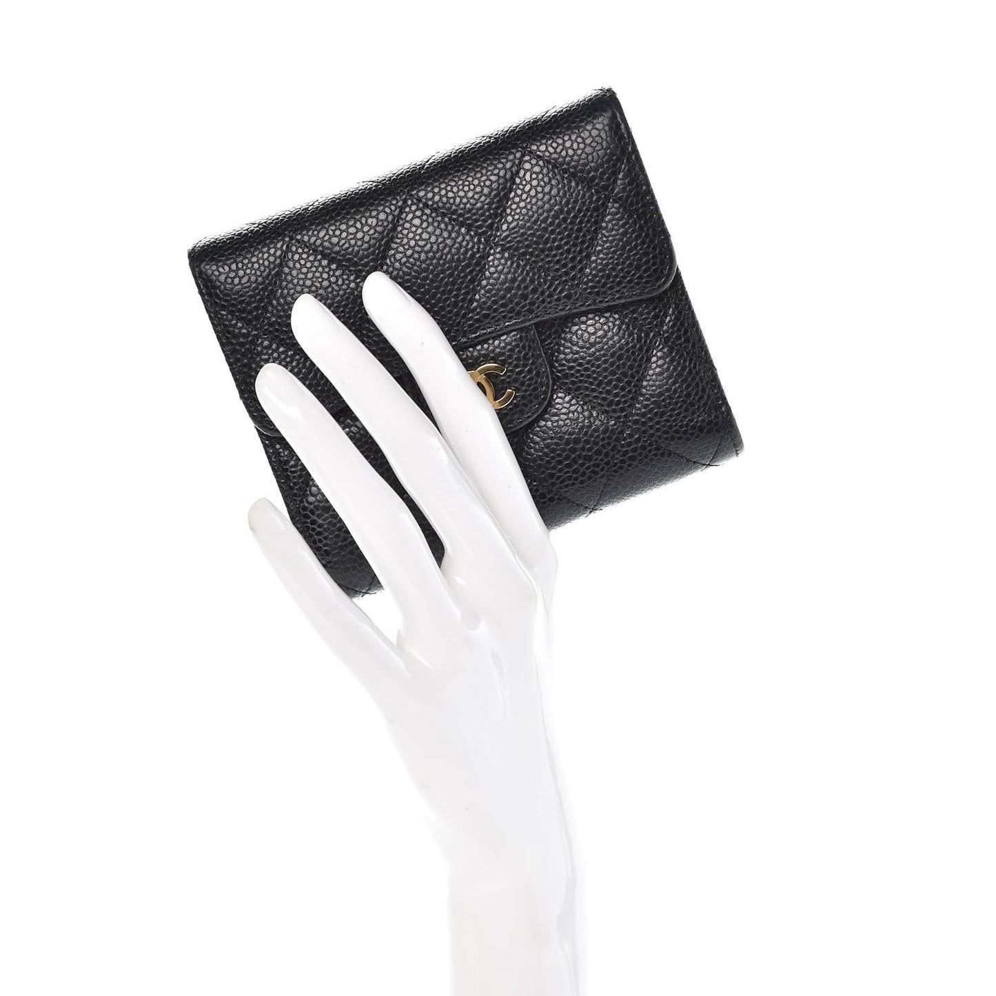 Caviar Quilted Compact Flap Wallet Black