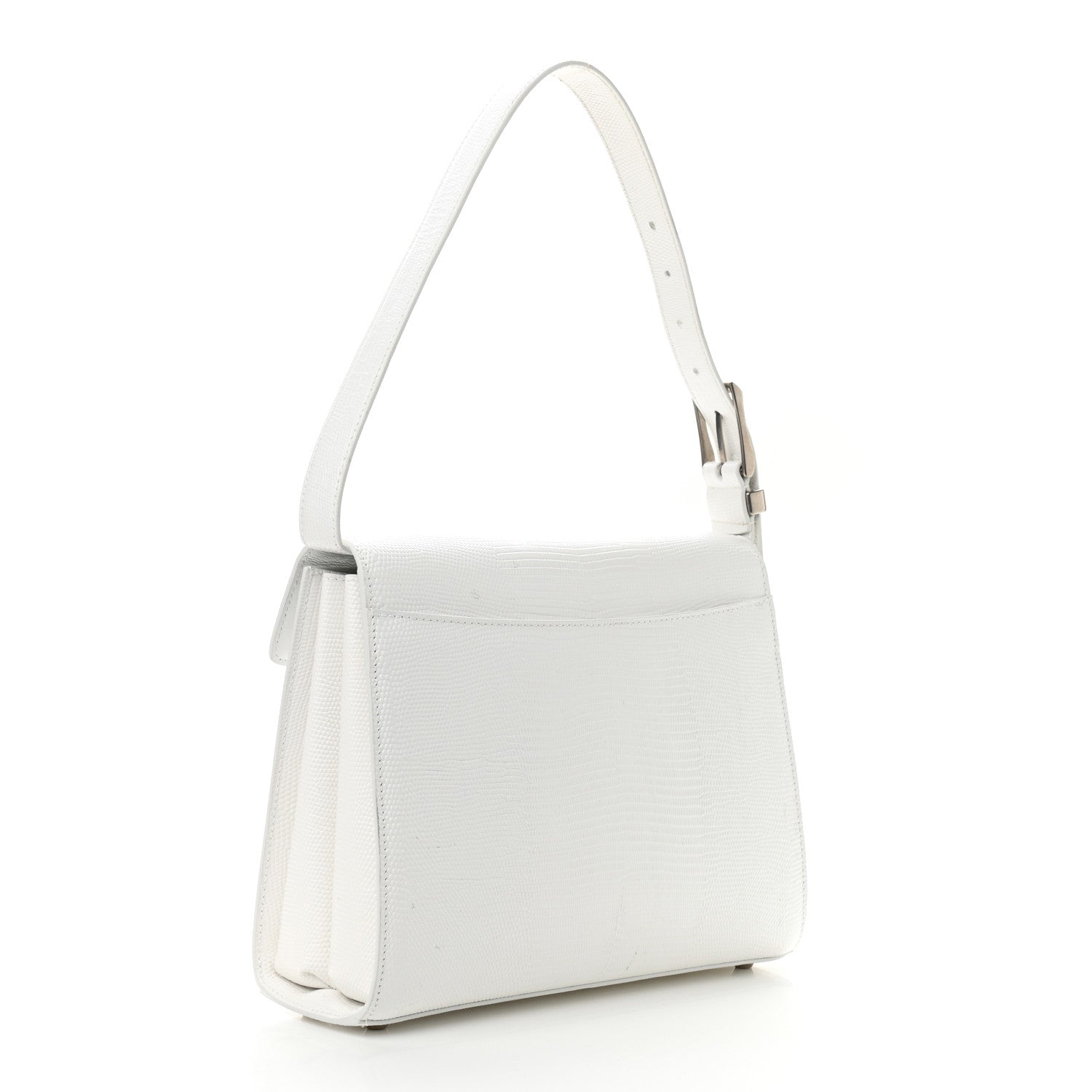 Balenciaga Patent Calfskin Lizard Embossed Medium Ghost Shoulder Bag Optic White 3 of 13