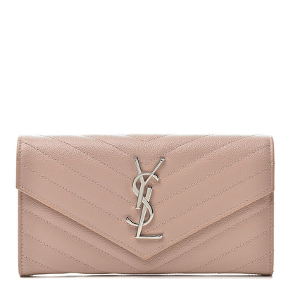 Saint Laurent Grain De Poudre Matelasse Chevron Monogram Wallet Pale Pink 1 of 8