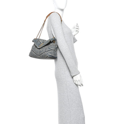 Saint Laurent Denim Quilted Small Loulou Puffer Monogram Chain Satchel Blue Cinnamon 2 of 14