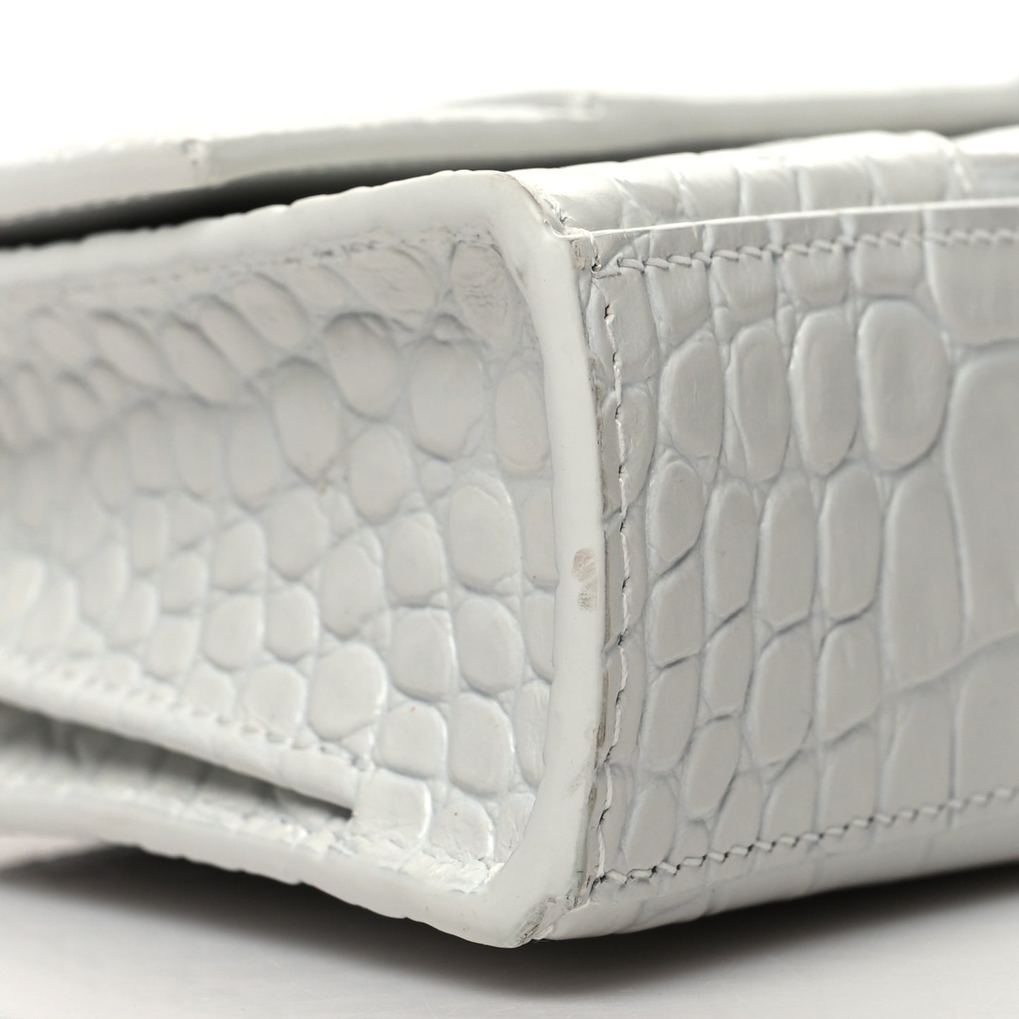 Shiny Calfskin Crocodile Embossed Small Hourglass Evening Chain Bag White