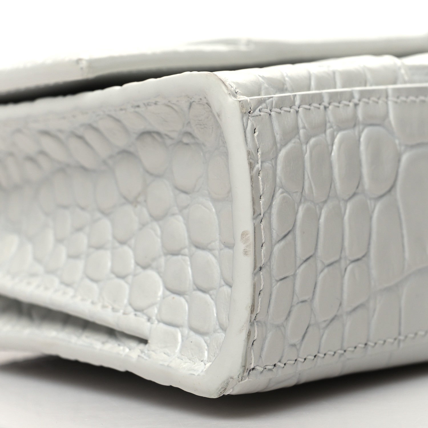 Balenciaga Shiny Calfskin Crocodile Embossed Small Hourglass Evening Chain Bag White 8 of 11