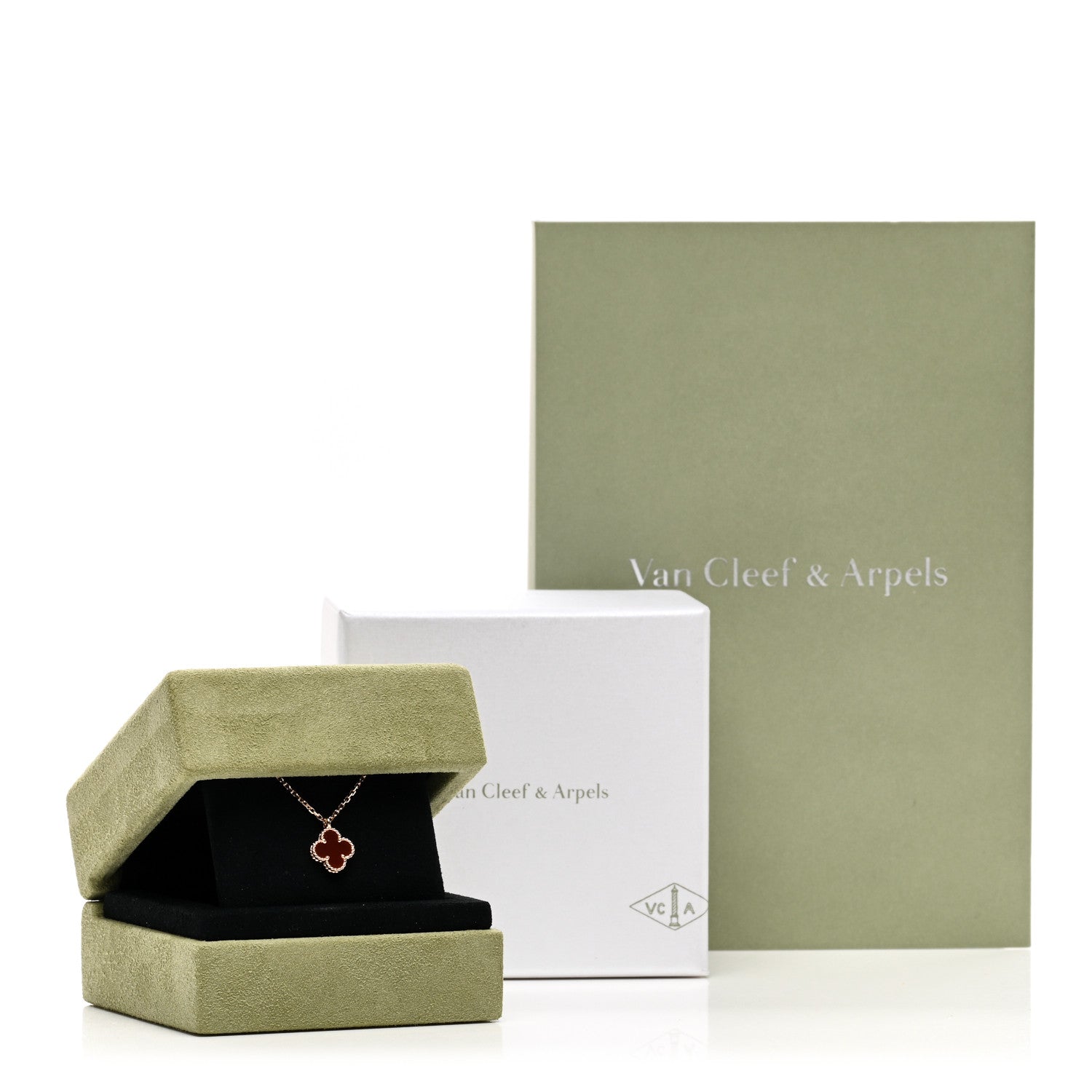 Van Cleef & Arpels 18K Rose Gold Carnelian Sweet Alhambra Pendant Necklace 6 of 6