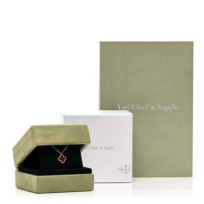 Van Cleef & Arpels 18K Rose Gold Carnelian Sweet Alhambra Pendant Necklace 6 of 6