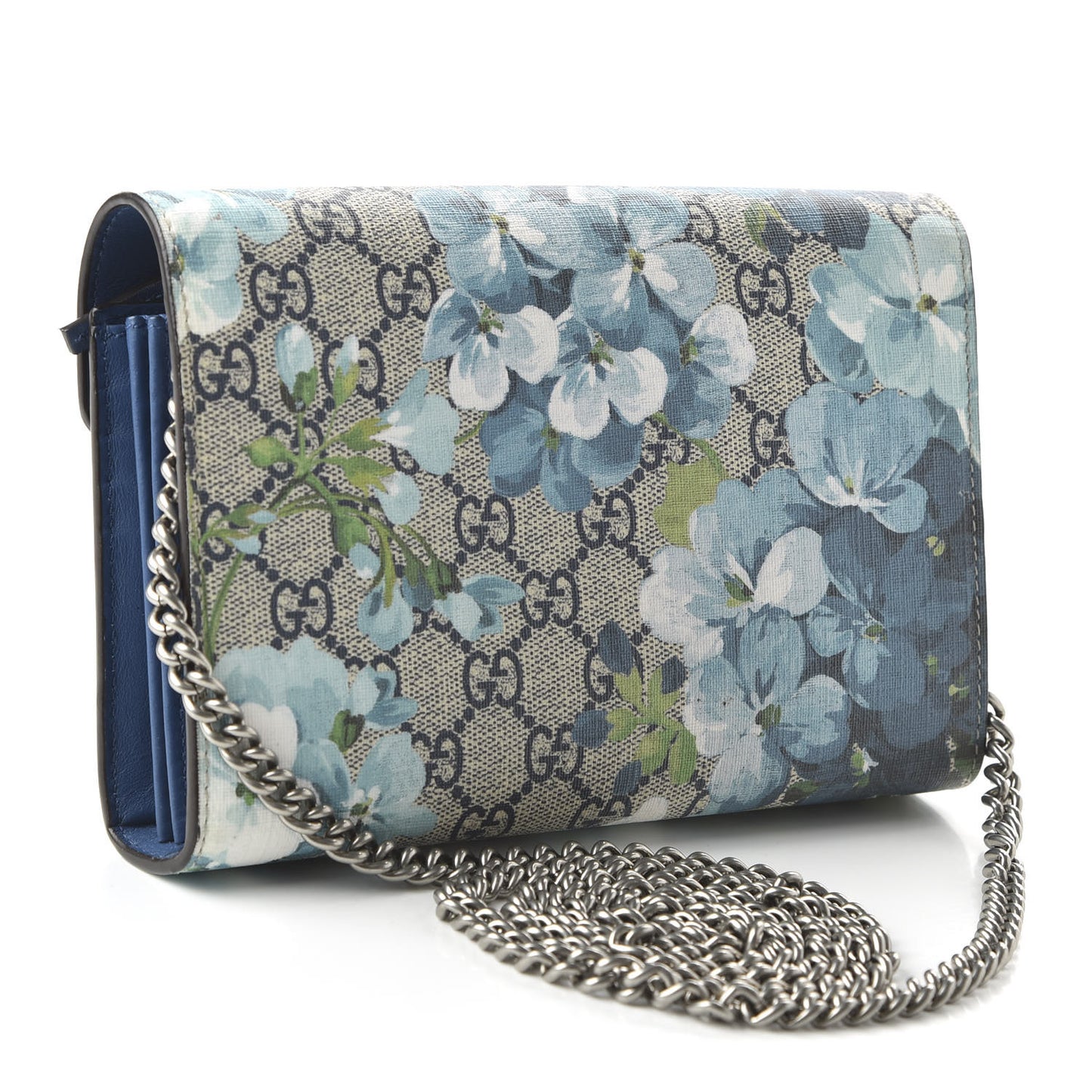 GG Supreme Monogram Blooms Mini Dionysus Chain Wallet Beige Blue Navy Vintage Blue