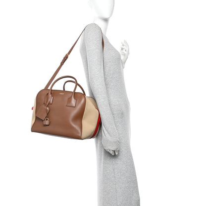 Burberry Smooth Calfskin Canvas Medium Cube Bowling Bag Malt Brown 2 of 9